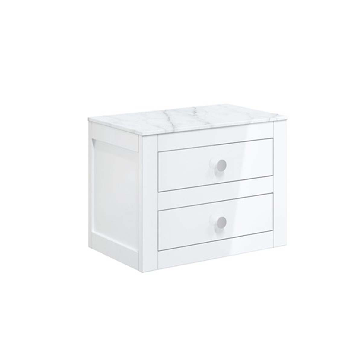 crosswater canvass 2 drawer wall hung vanity unit with carrara marble effect worktop white gloss