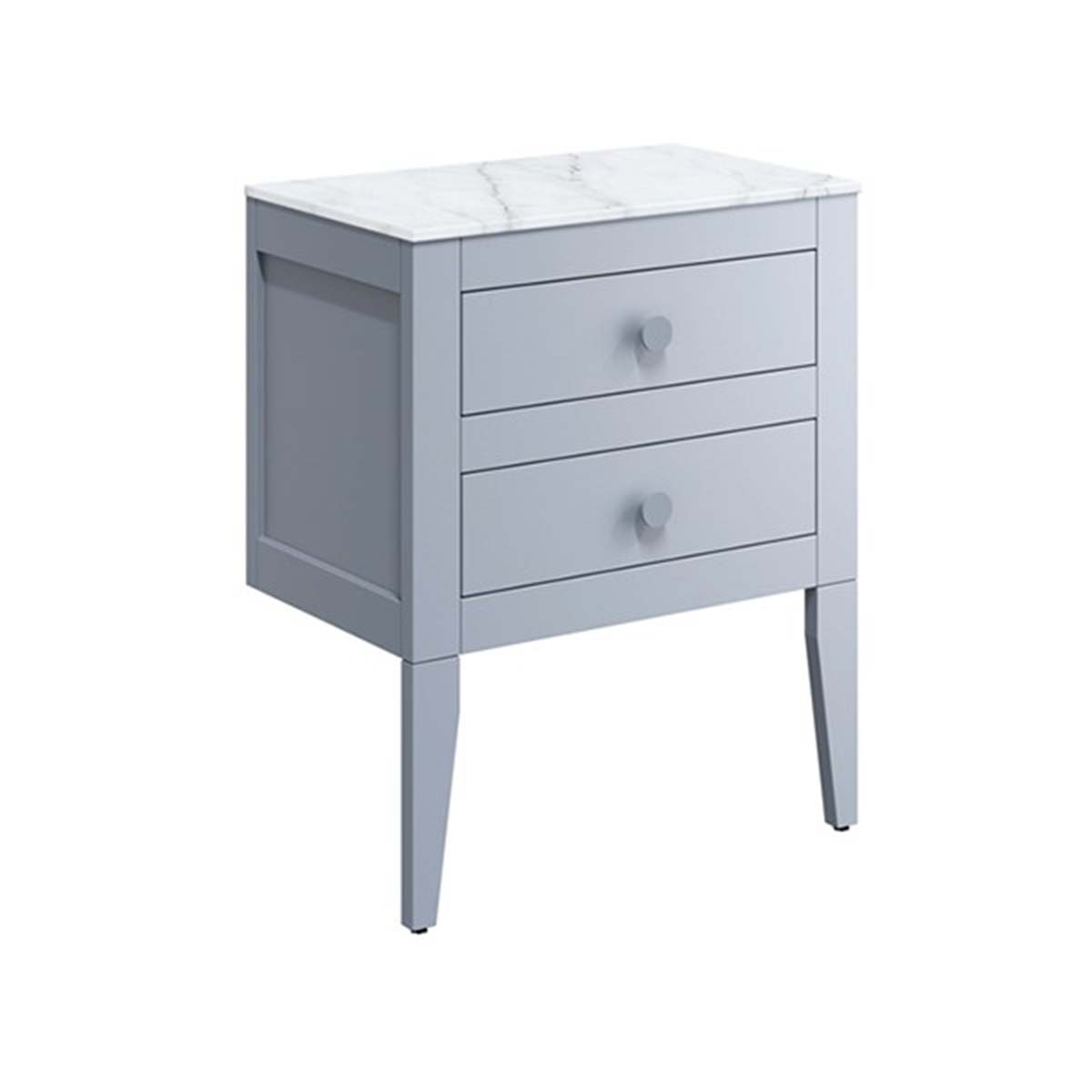crosswater canvass 2 drawer wall hung vanity unit with carrara marble effect worktop storm grey matt