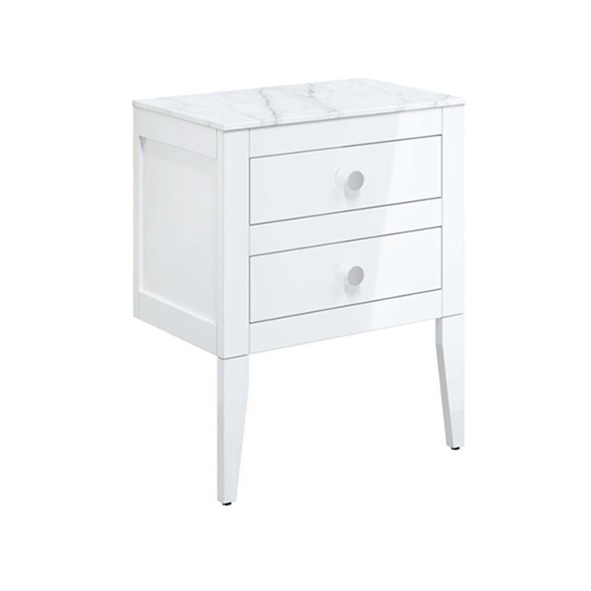 crosswater canvass 2 drawer wall hung vanity unit with carrara marble effect worktop white gloss