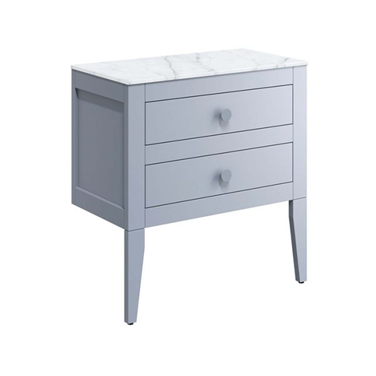 crosswater canvass 2 drawer wall hung vanity unit with carrara marble effect worktop storm grey matt