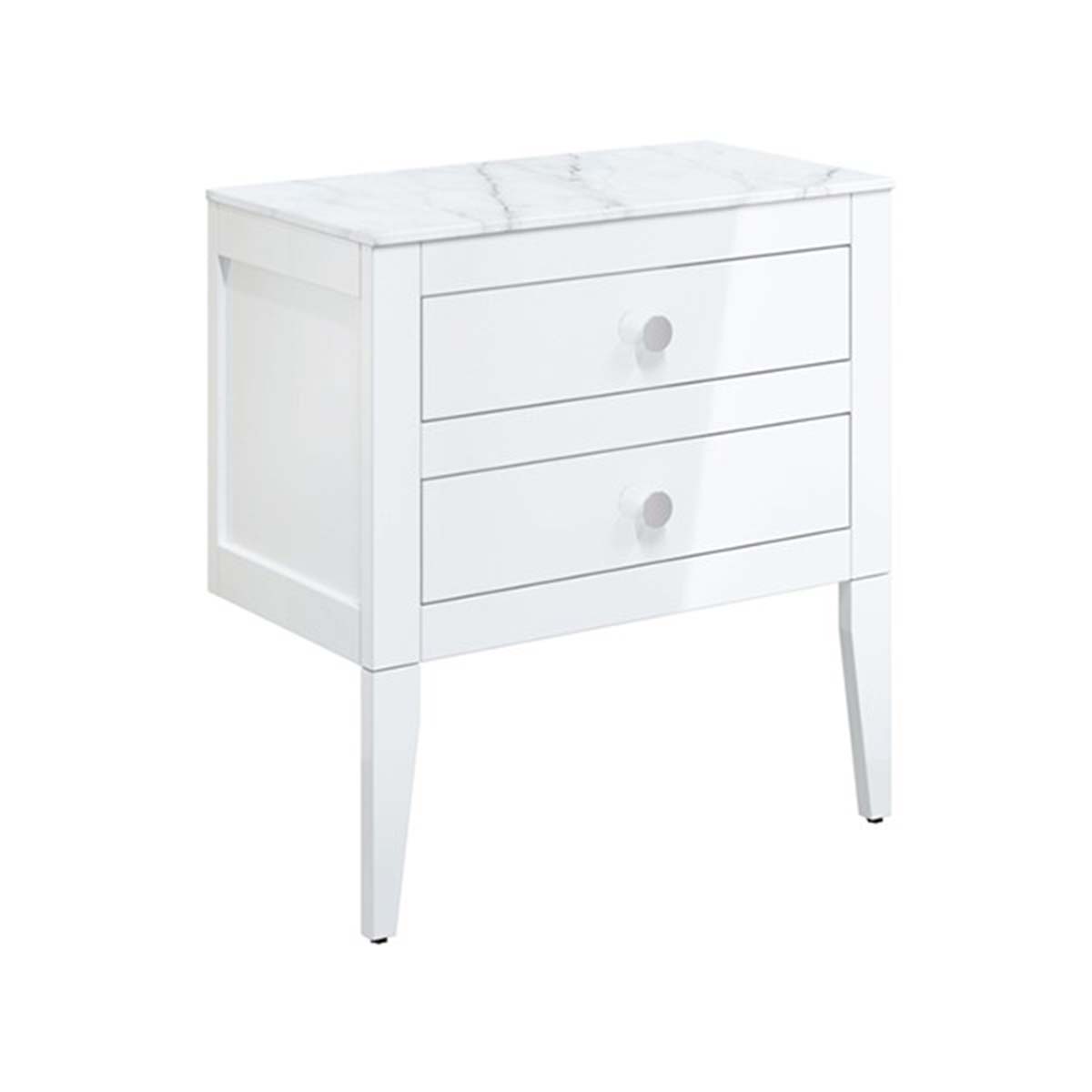 crosswater canvass 2 drawer wall hung vanity unit with carrara marble effect worktop white gloss