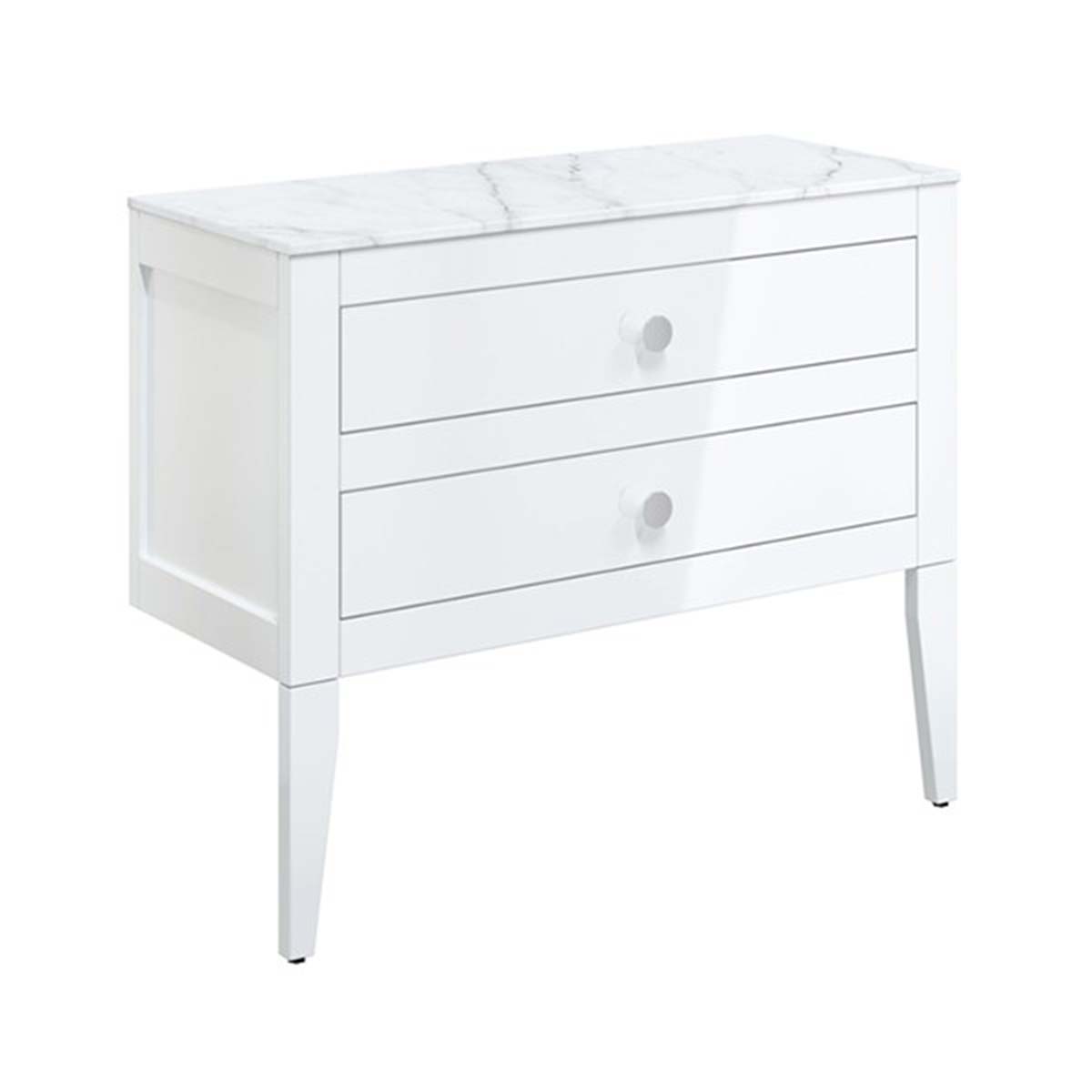 crosswater canvass 2 drawer wall hung vanity unit with carrara marble effect worktop white gloss