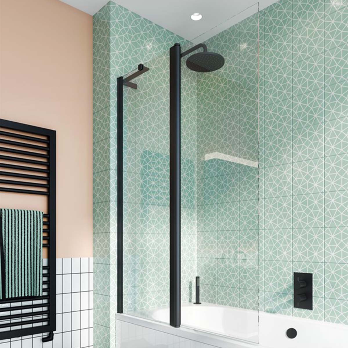 Crosswater Design 8 Double Panel Folding Pivot Shower Bath Screen Black