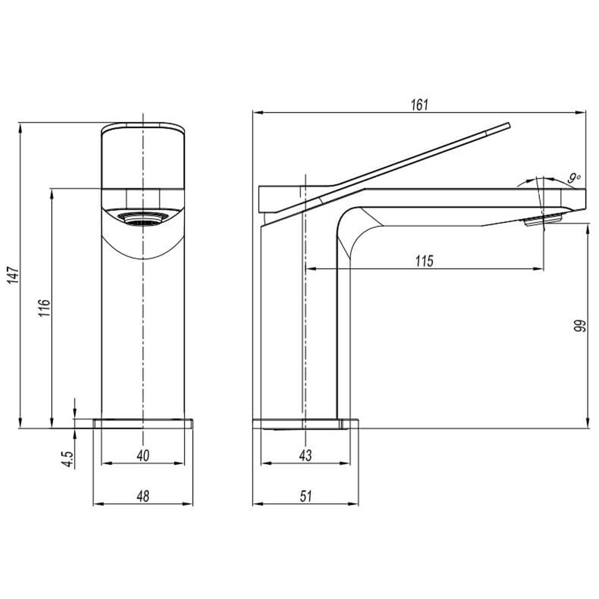 Crosswater Glide II Basin Mixer Tap Monobloc Diagram