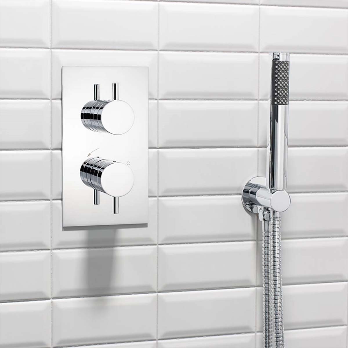 Crosswater Kai 2 Outlet Thermostatic Shower Valve with Pencil Handset and Fixed Overhead Lifestyle