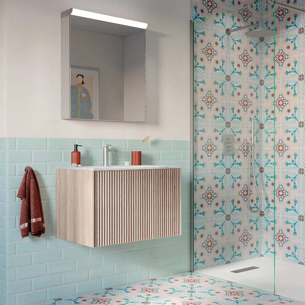 Crosswater Limit Single Drawer Wall Hung Vanity Unit With Ice White Glass Basin Modern Oak Lifestyle