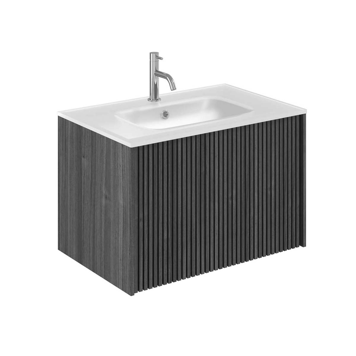 Crosswater Limit 700mm Single Drawer Wall Hung Vanity Unit With Ice White Glass Basin Steelwood