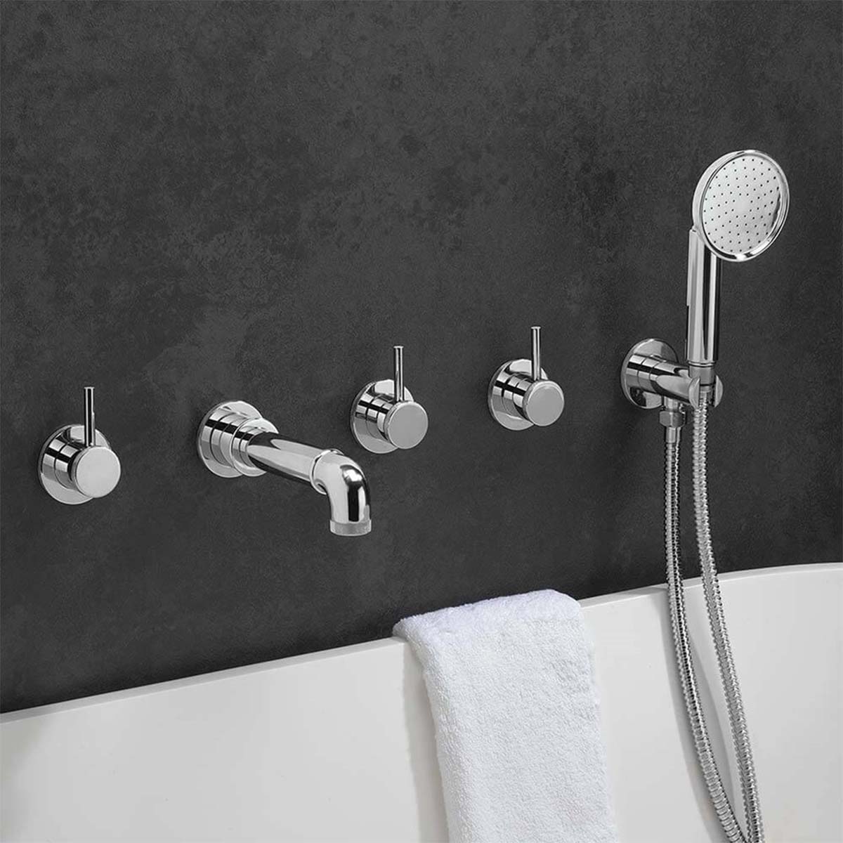 Crosswater MPRO Industrial 5 Hole Bath Filler with Spout and Handset Chrome Lifestyle