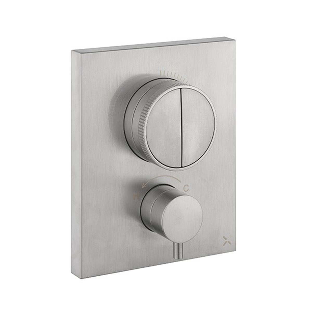 Crosswater MPRO Push Dual Outlet Thermostatic Shower Valve With Pencil Handset and Fixed Overhead Brushed Stainless Steel