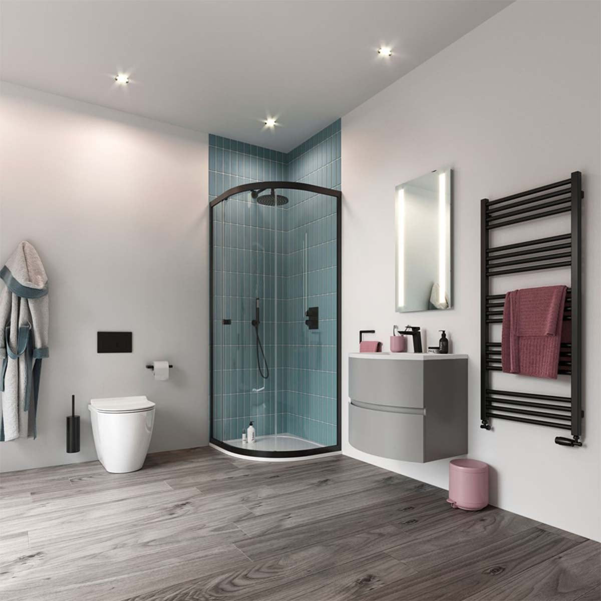 Crosswater Svelte 600mm Double Drawer Wall Hung Vanity Unit With Cast Mineral Marble Basin Storm Grey Matt Lifestyle