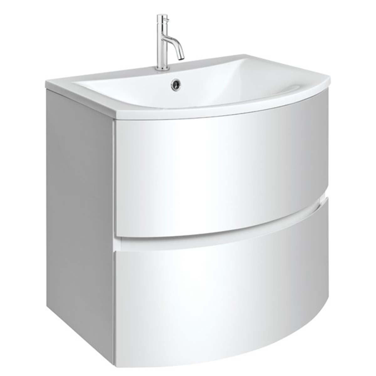 Crosswater Svelte 600mm Double Drawer Wall Hung Vanity Unit With Cast Mineral Marble Basin White Gloss