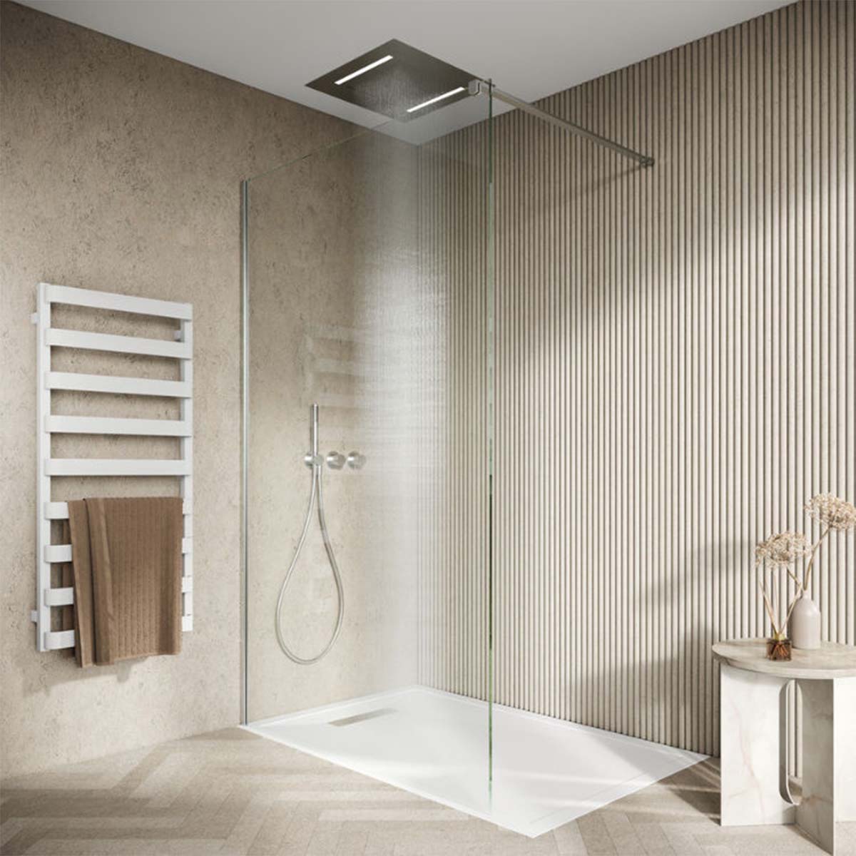 Crosswater Tranquil 500mm Chromotherapy Recessed Shower Head Brushed Stainless Steel Lifestyle
