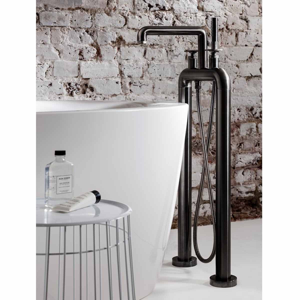 Crosswater Union Bath Shower Mixer With Wheel Handles Brushed Black Chrome Lifestyle