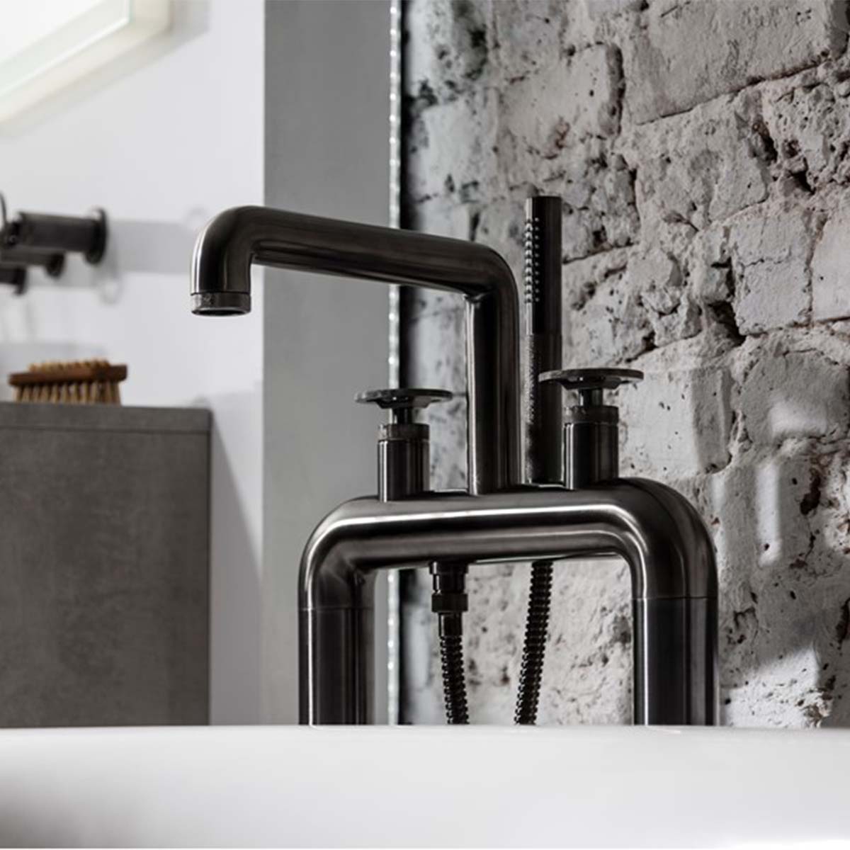 Crosswater Union Bath Shower Mixer With Wheel Handles Brushed Black Chrome Lifestyle