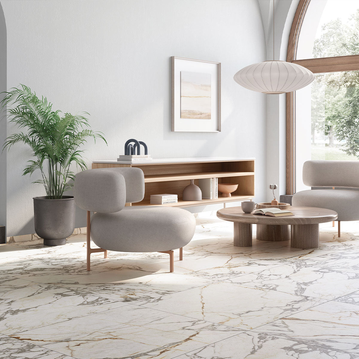 Deluxe Arabescato Marble 3D Effect Porcelain Tile 60x120cm Feature