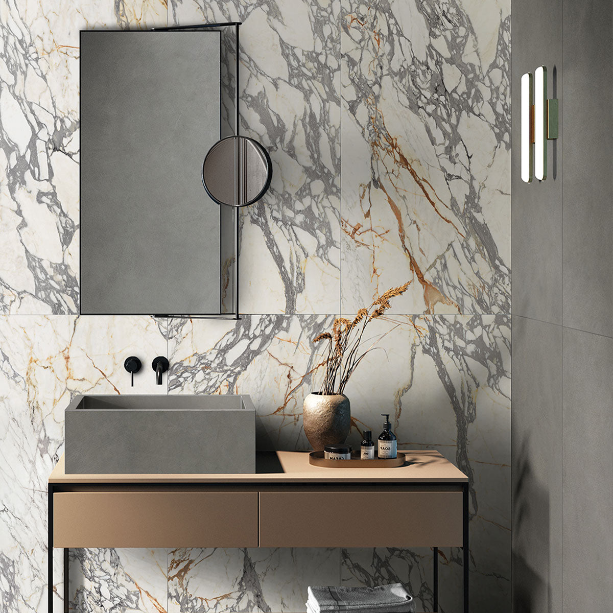 Deluxe Arabescato Marble 3D Effect Porcelain Tile 60x120cm Feature