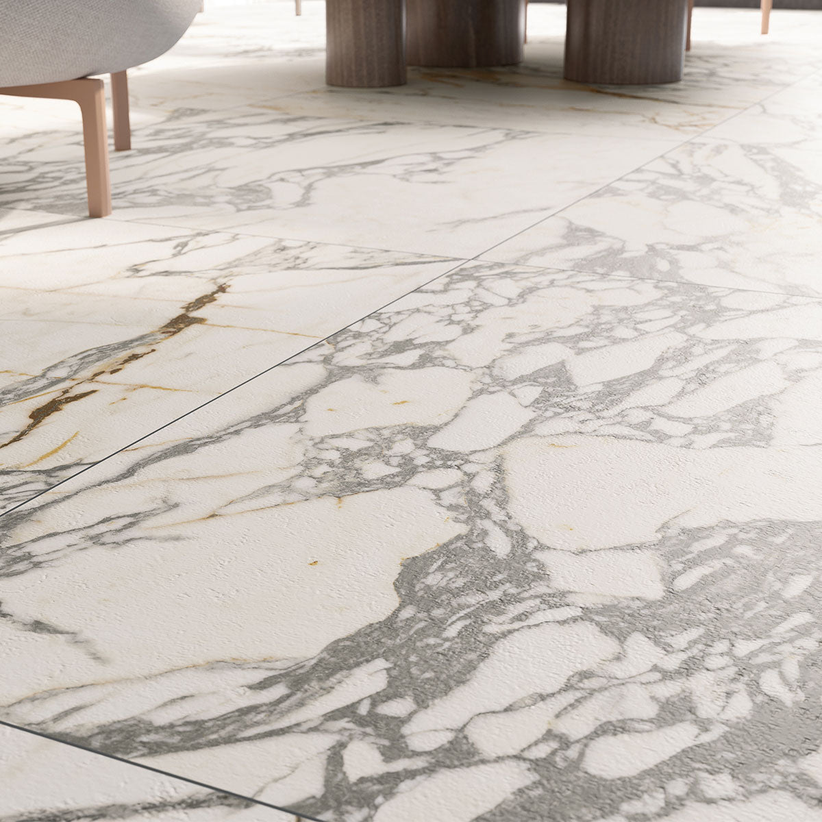 Deluxe Arabescato Marble 3D Effect Porcelain Tile 60x120cm Feature