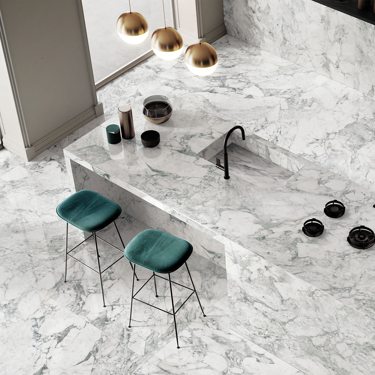 Deluxe Calacatta Cervaiole Marble Effect Porcelain Tile Feature