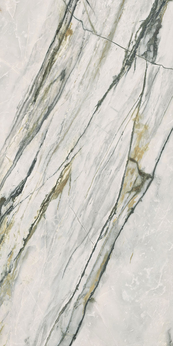 Deluxe Calacatta Green 3D Marble Effect Porcelain Tile 60x120cm Pattern