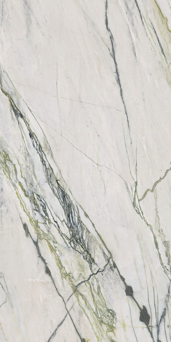 Deluxe Calacatta Green 3D Marble Effect Porcelain Tile 60x120cm Pattern