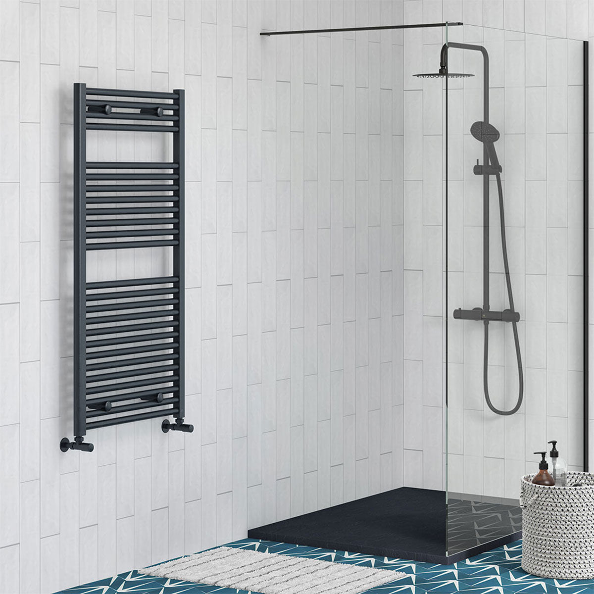 Deluxe Enzo Heated Towel Rail 1200x600 Black