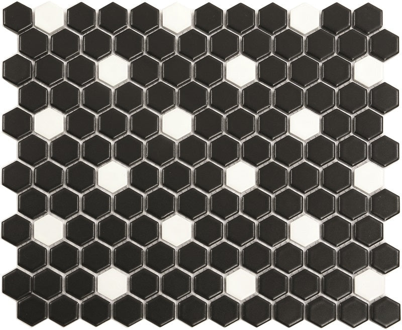 Deluxe Flower Dama Nera Hexagon Porcelain Mosaic Tile Matte 30x29cm