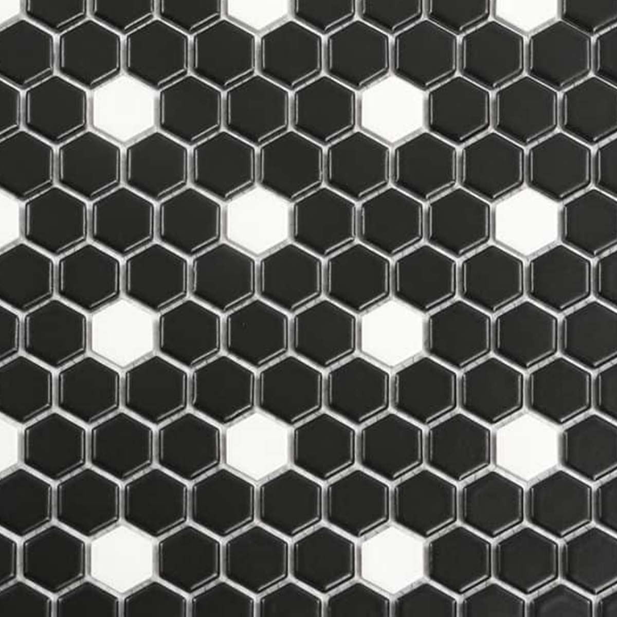 Deluxe Flower Dama Nera Hexagon Porcelain Mosaic Tile Matte 30x29cm
