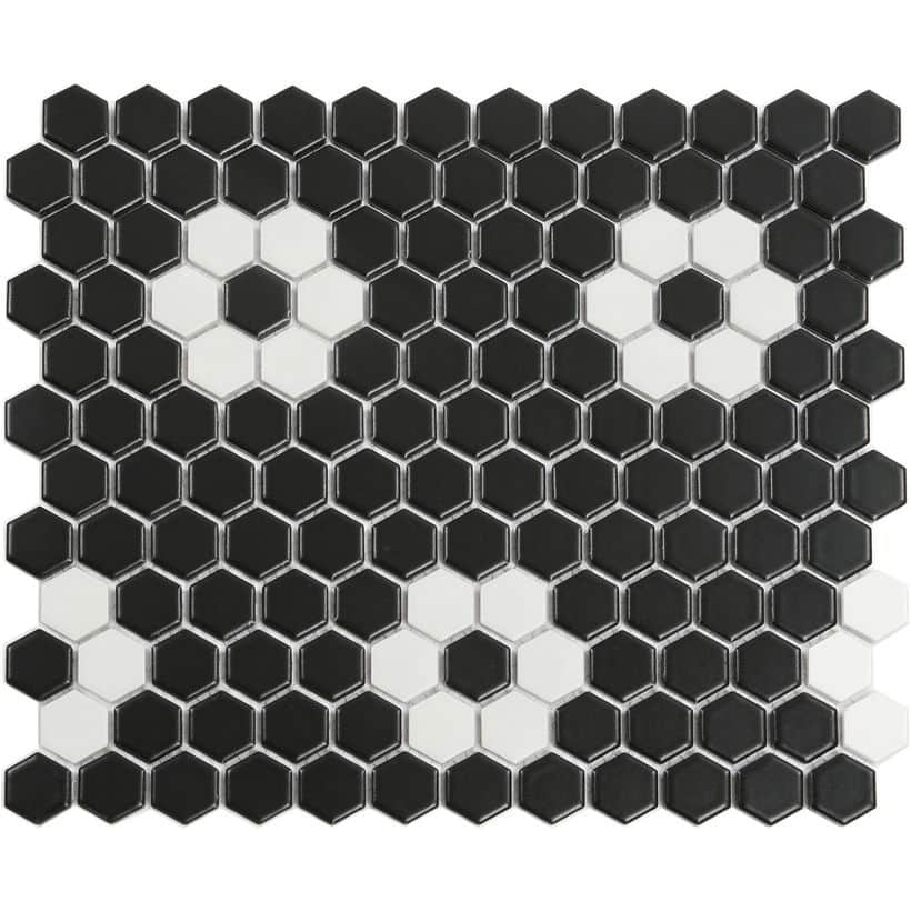 Deluxe Flower Fiore Nero Hexagon Porcelain Mosaic Tile Matte 30x29cm