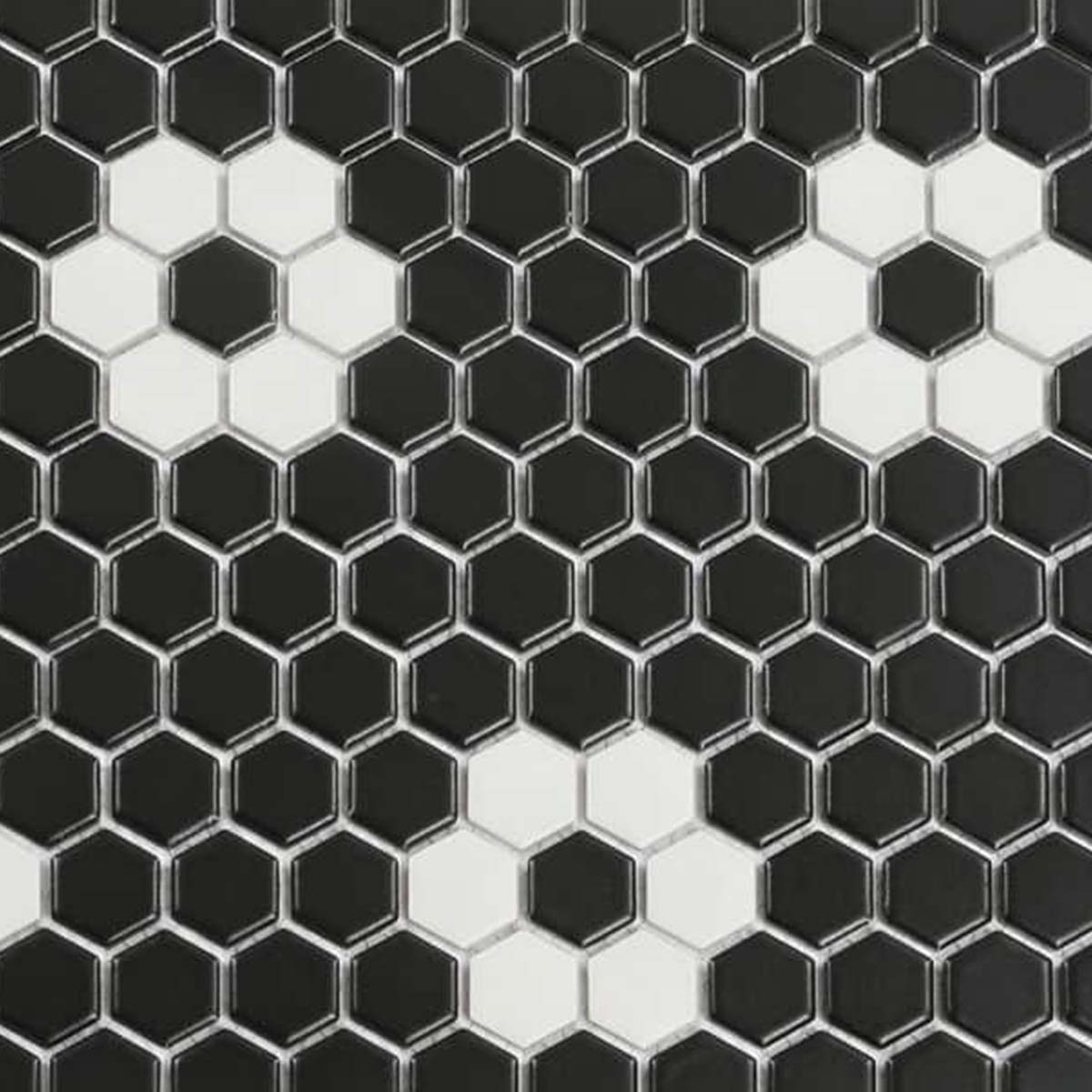 Deluxe Flower Fiore Nero Hexagon Mosaic Porcelain Tile Matte