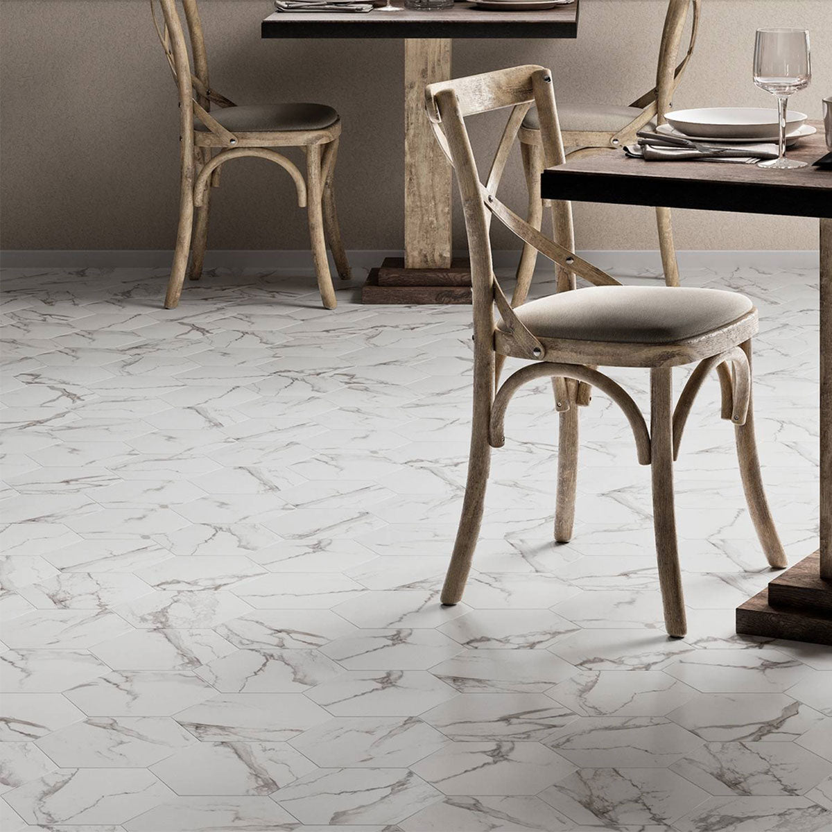 Deluxe Hex Blanc Hexagonal Porcelain Tile Matt Feature