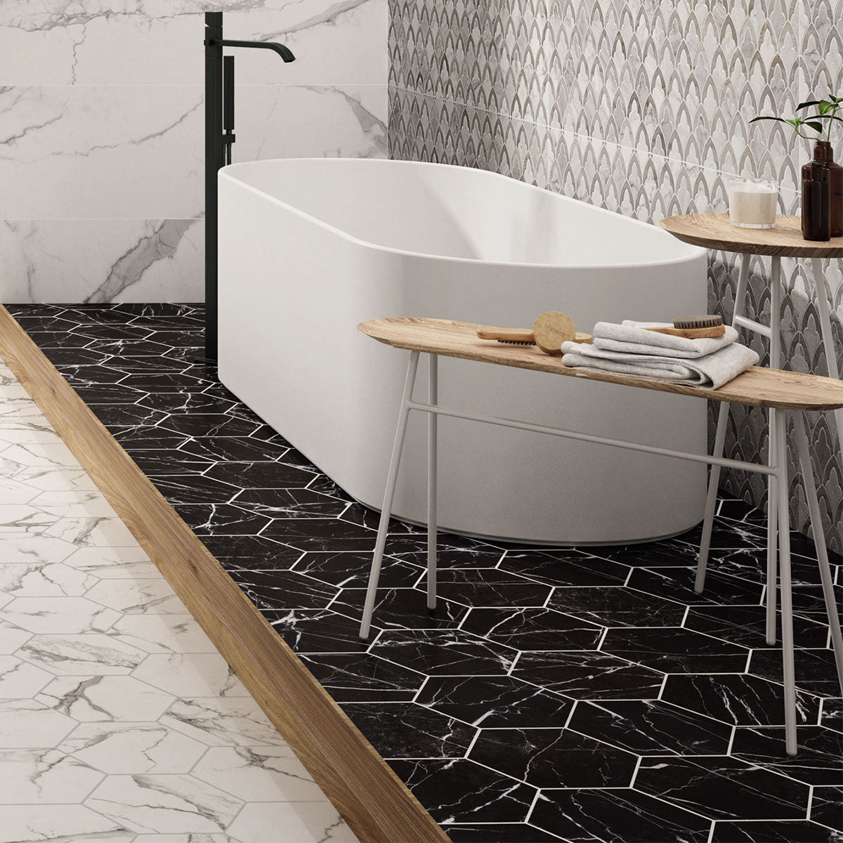 Deluxe Hex Nero Hexagonal Porcelain Tile Matt Feature