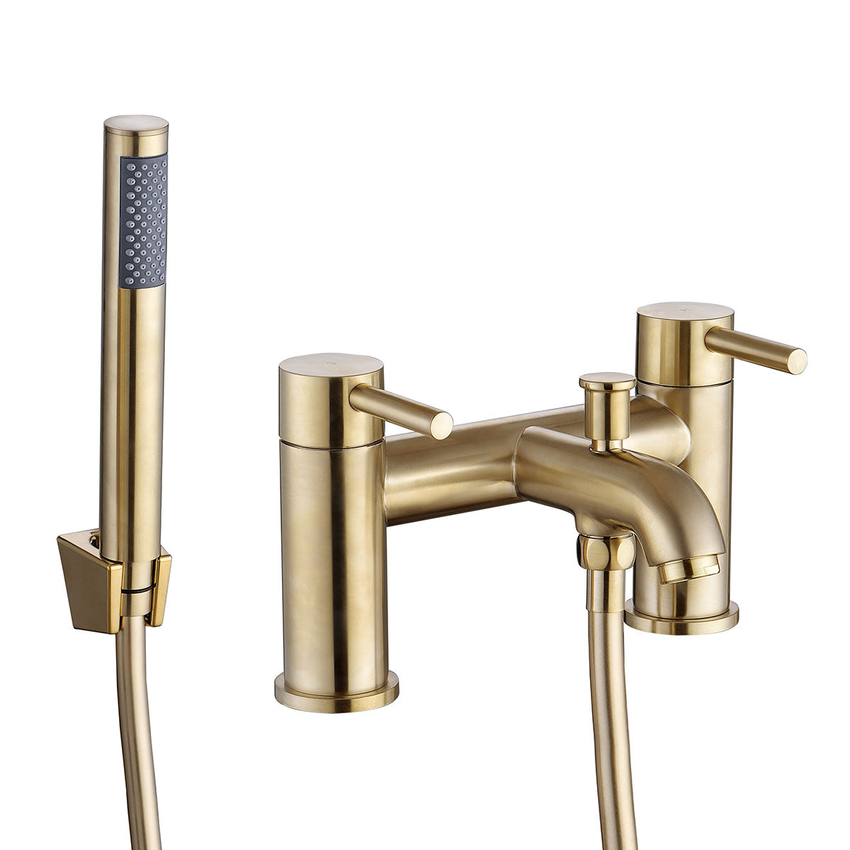 Deluxe Pembroke Deck Mounted Bath Shower Mixer With Handset Brushed Brass