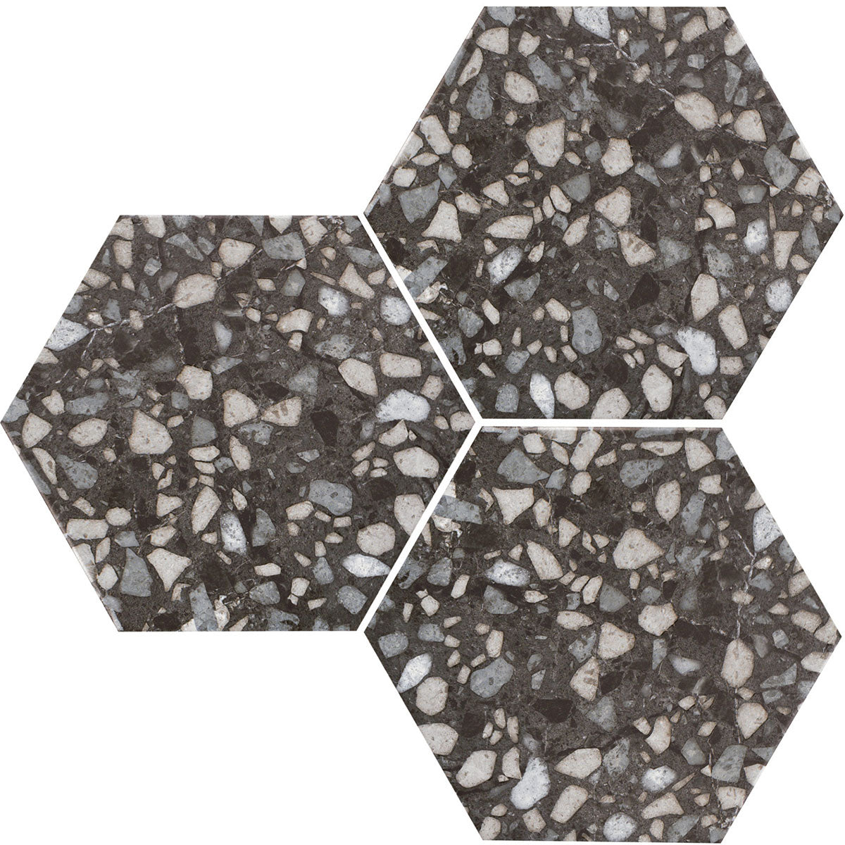 Deluxe Terrazzo Black Hexagonal Porcelain Tile Matt Set