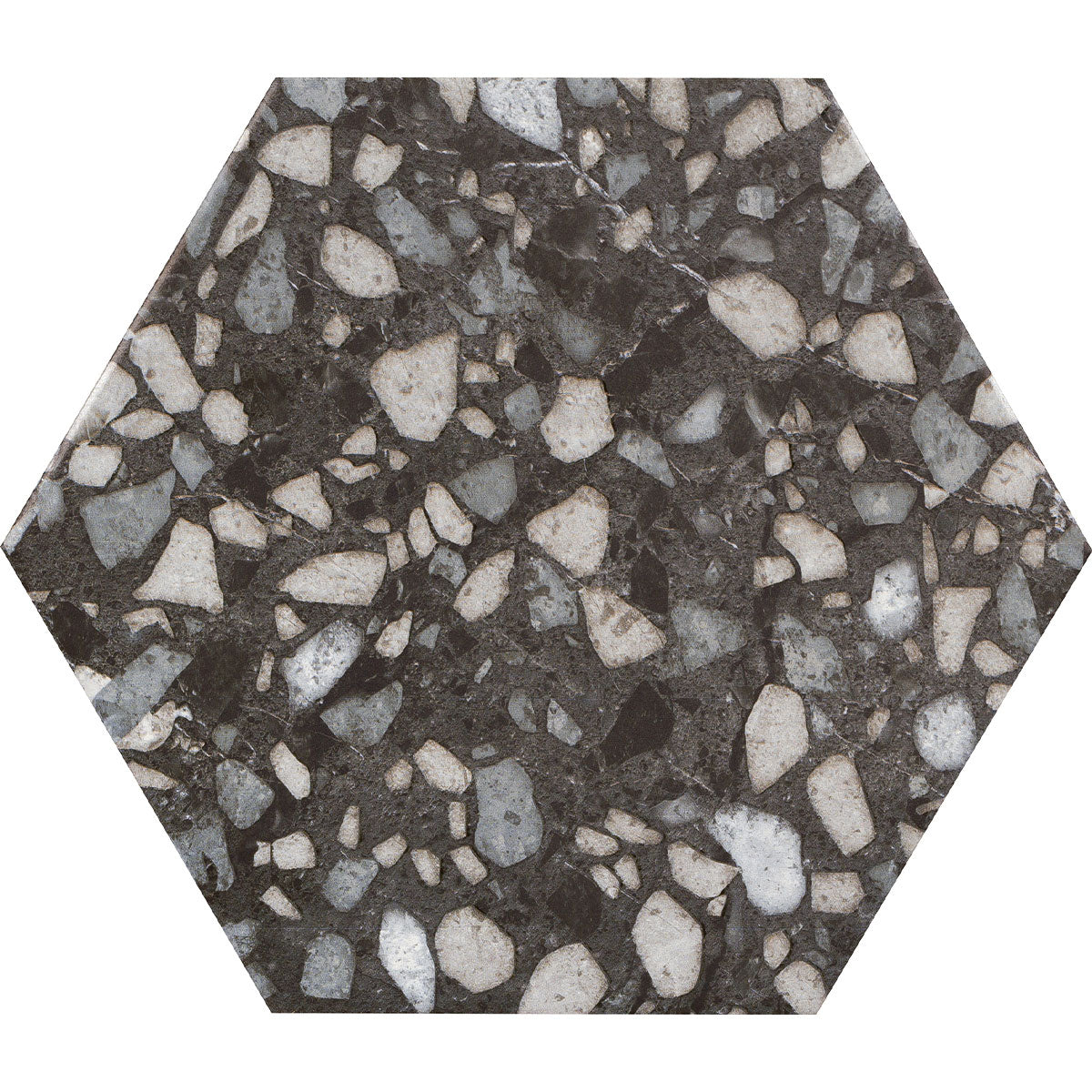 Deluxe Terrazzo Black Hexagonal Porcelain Tile Matt