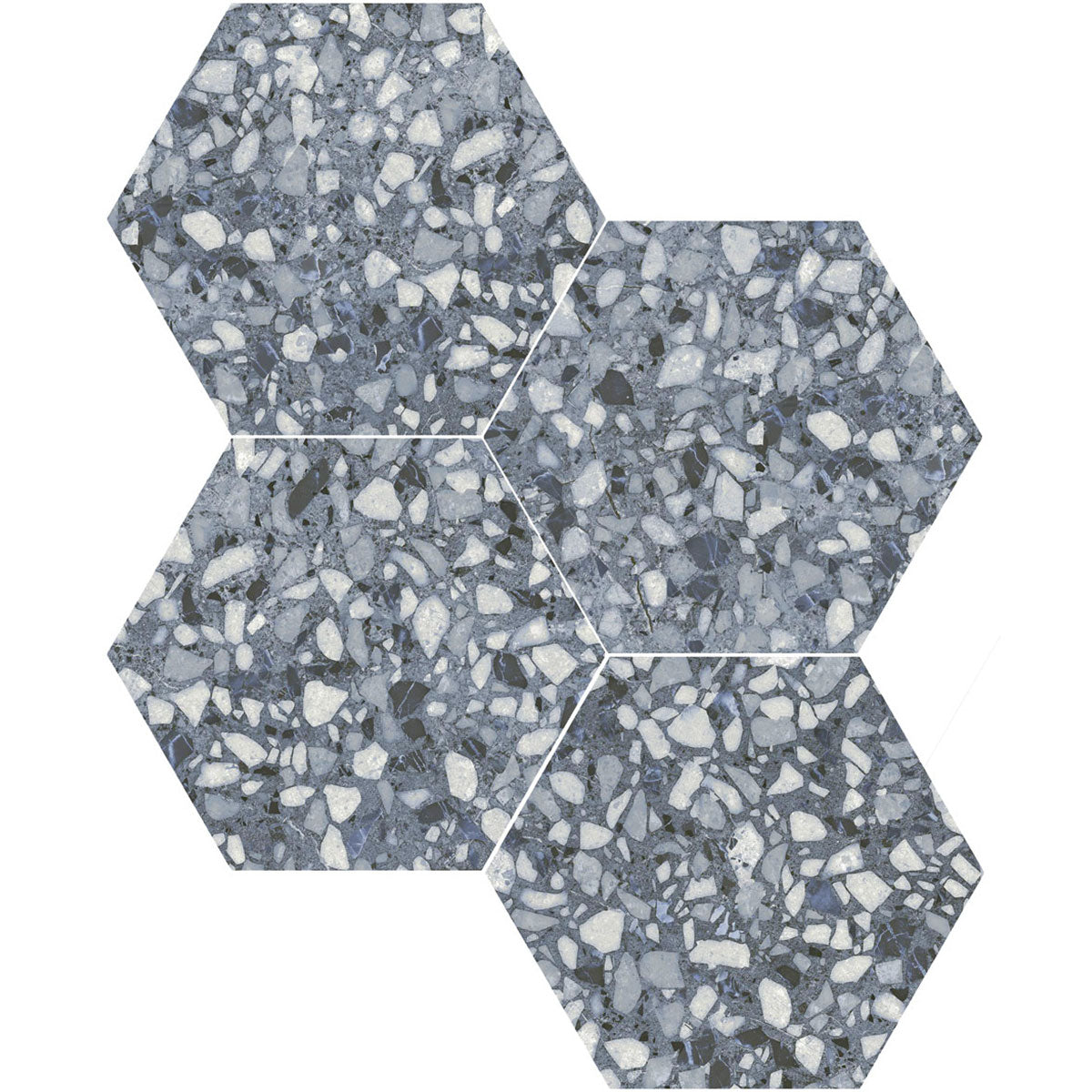 Deluxe Terrazzo Blue Hexagonal Porcelain Tile Matt Set