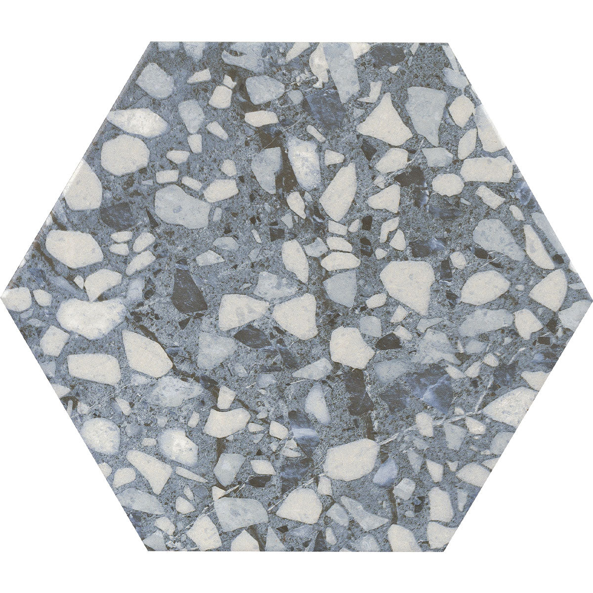 Deluxe Terrazzo Blue Hexagonal Porcelain Tile Matt
