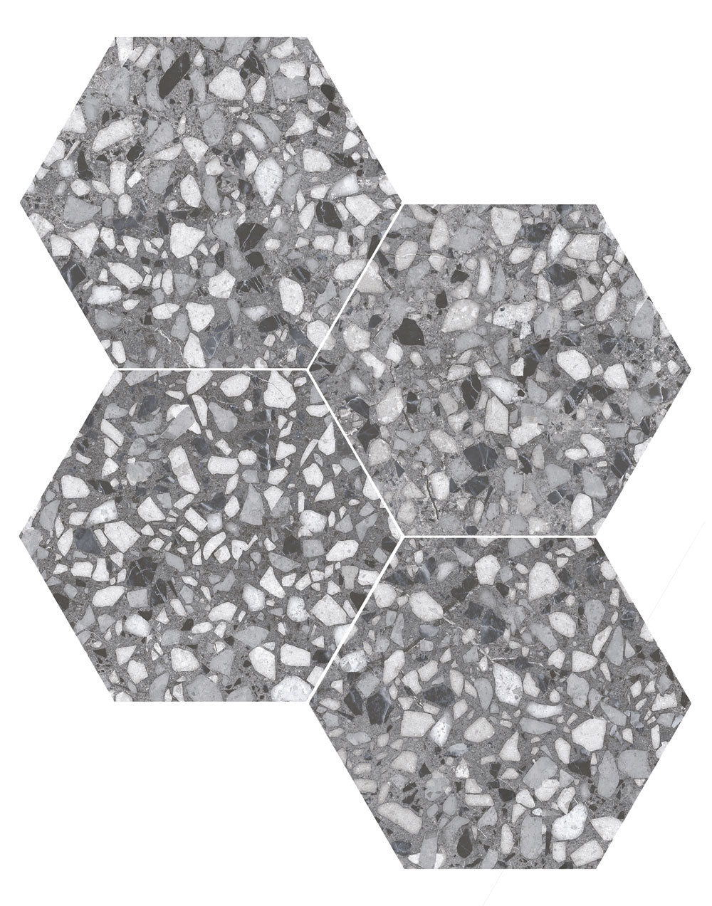 Deluxe Terrazzo Grey Hexagonal Porcelain Tile Matt Set