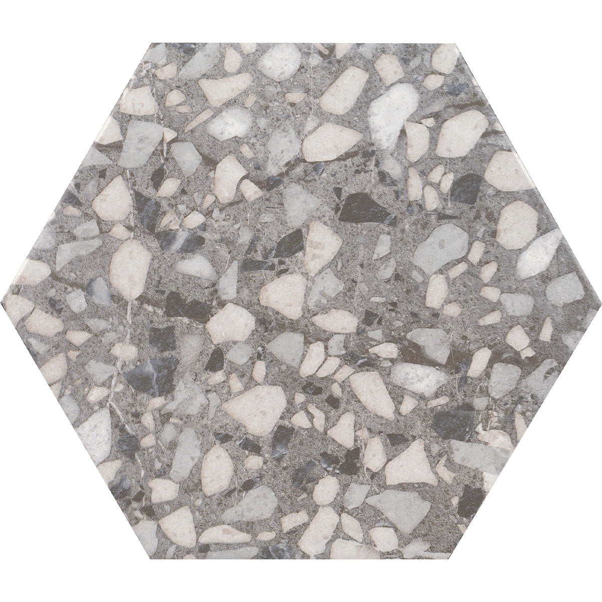 Deluxe Terrazzo Grey Hexagonal Porcelain Tile Matt
