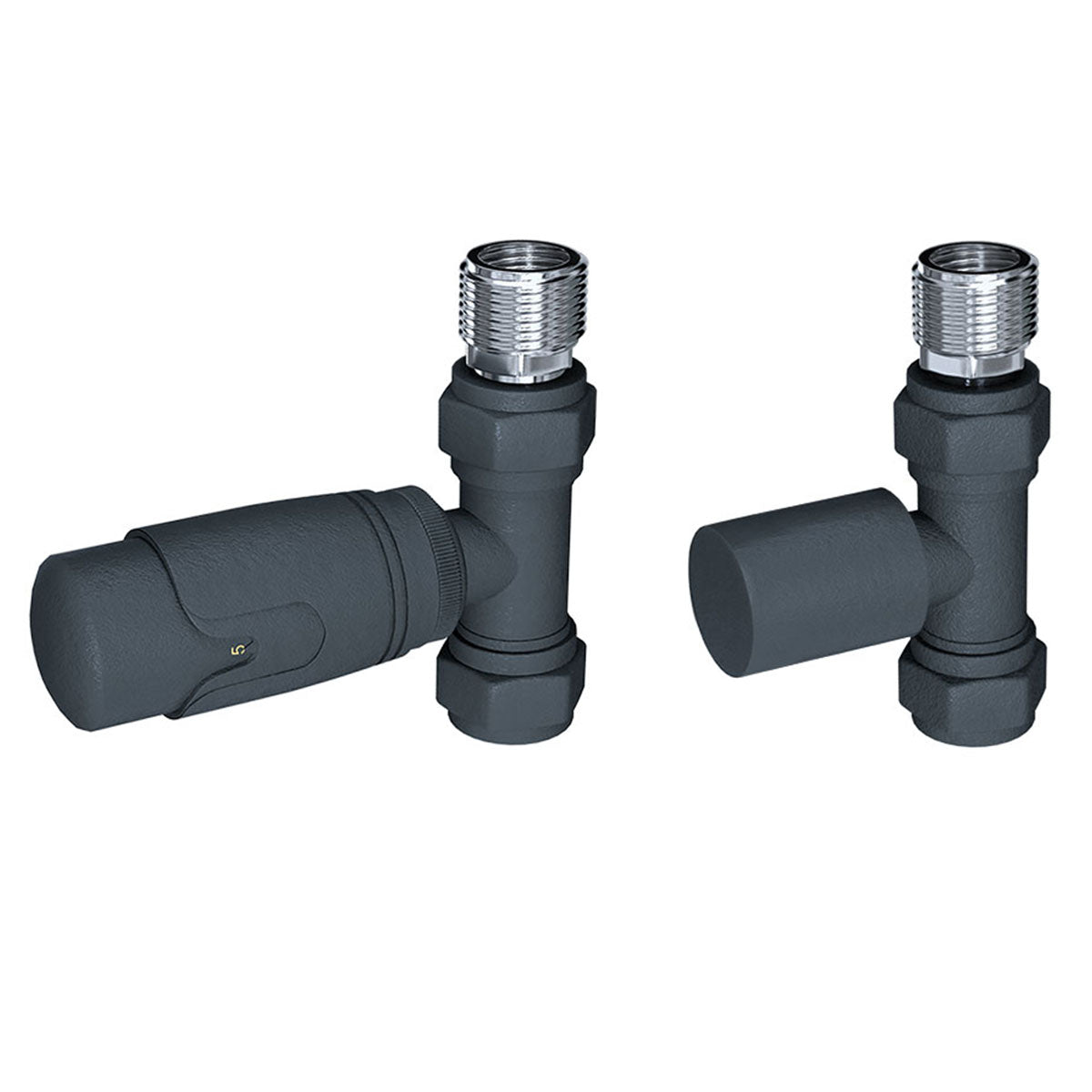 Deluxe Thermostatic Round Straight Rad Valves Anthracite
