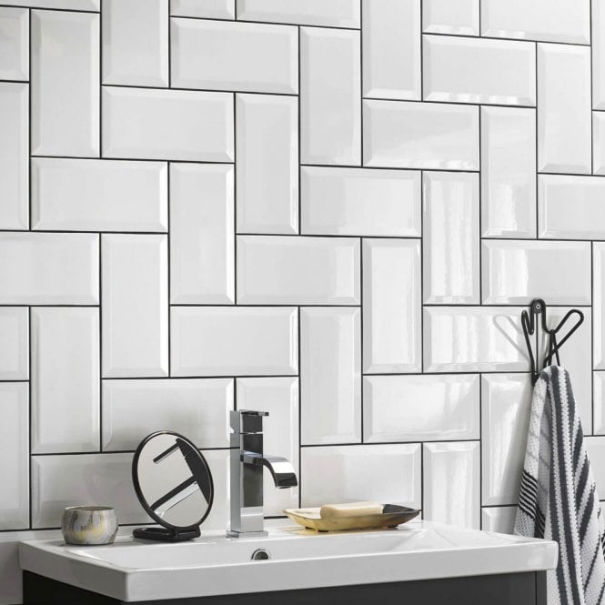 Deluxe Metro Bevel Edge Gloss Ceramic Tile 10x20cm