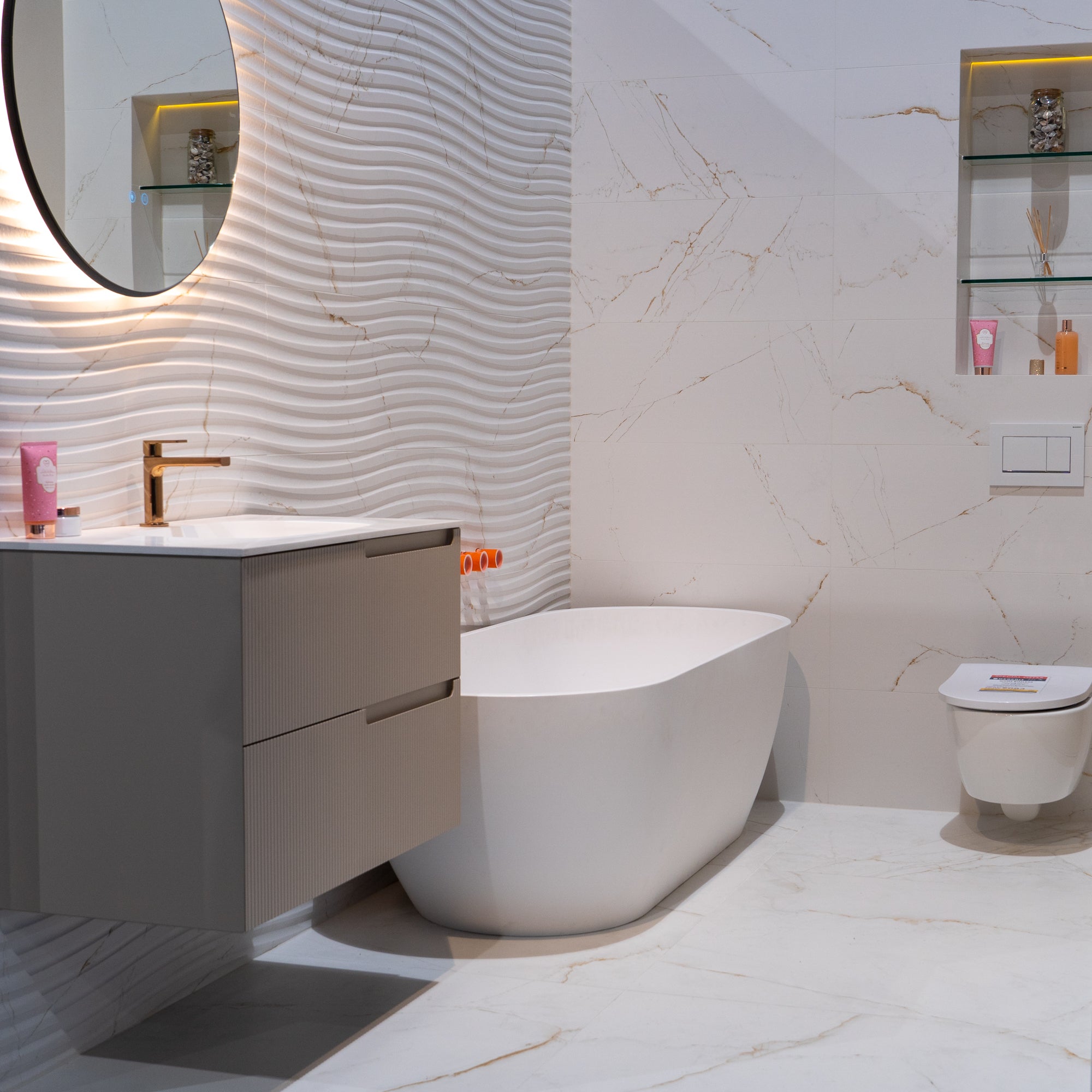 Dual White Decor Marble Effect Wall Tile 33x100cm Matt