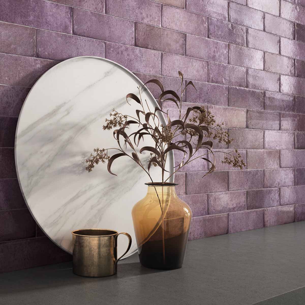 Dyroy Aubergine Decor Wall Tile 6.5x20cm Gloss Lifestyle