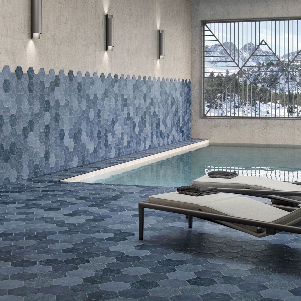 Fiori Azul Hexagonal Porcelain Tile Matt Feature