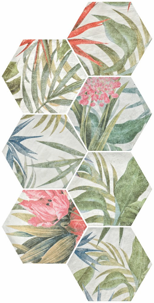 Fiori Blanco Decor White Hexagonal Porcelain Tile Matt