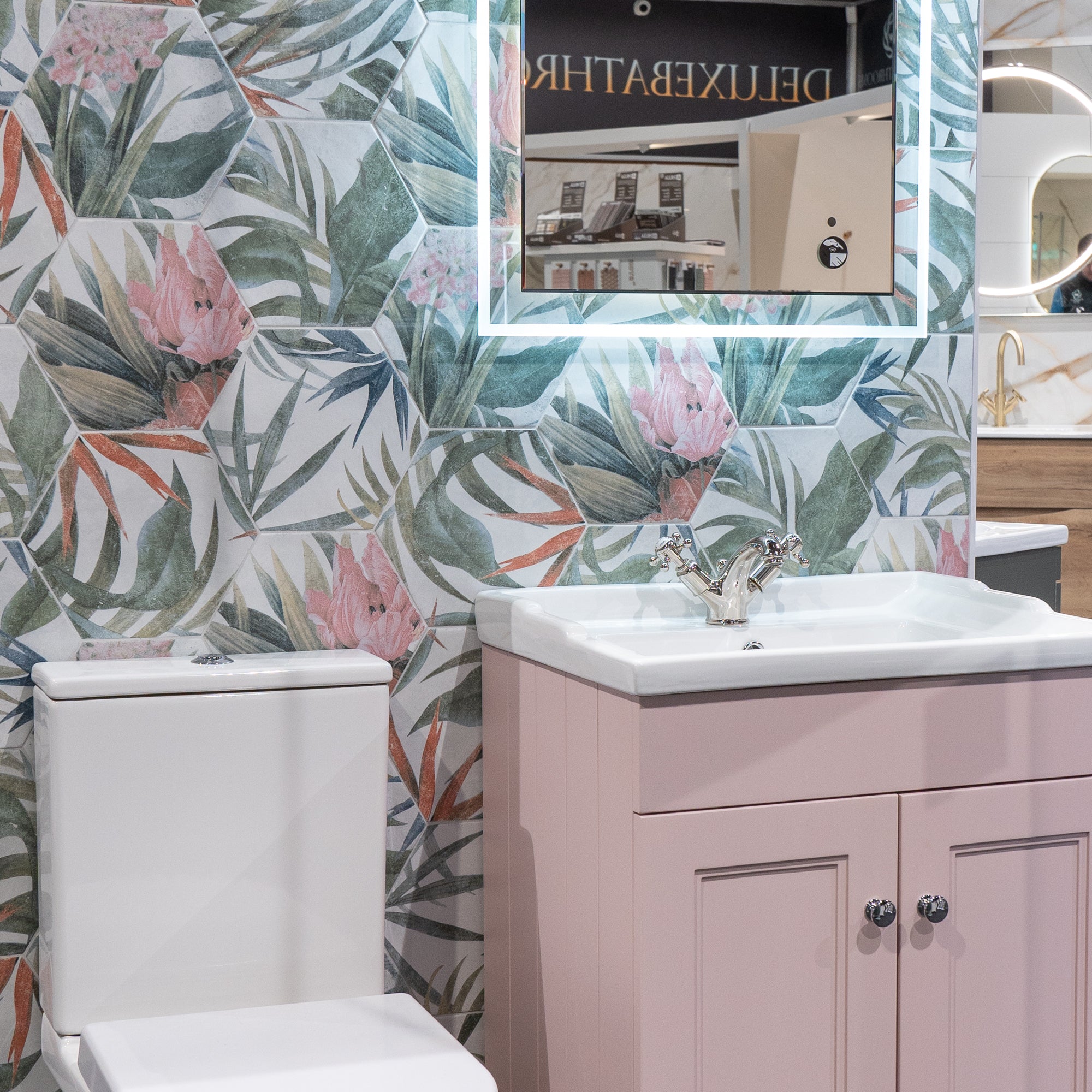 Fiori Blanco Floral Decor Hexagonal Porcelain Tile 23x27cm Matt