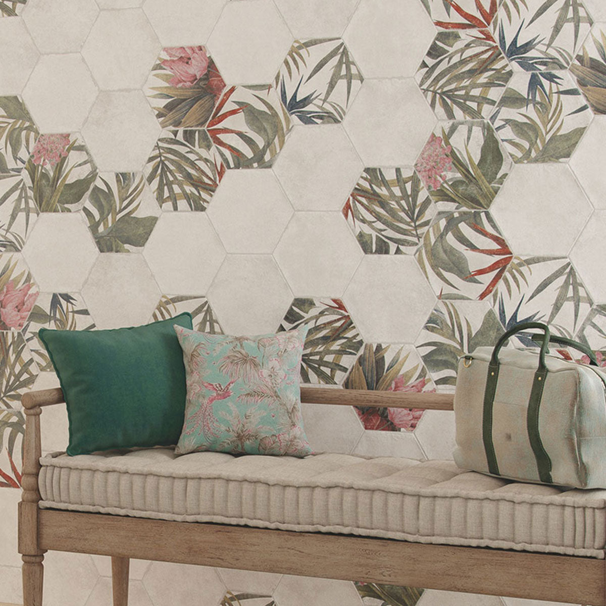 Fiori Blanco Hexagonal Porcelain Tile Matt Feature