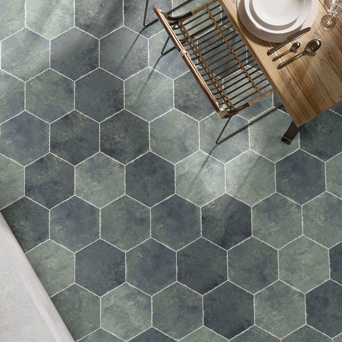 Fiori Esmeralda Hexagonal Porcelain Tile Matt Feature