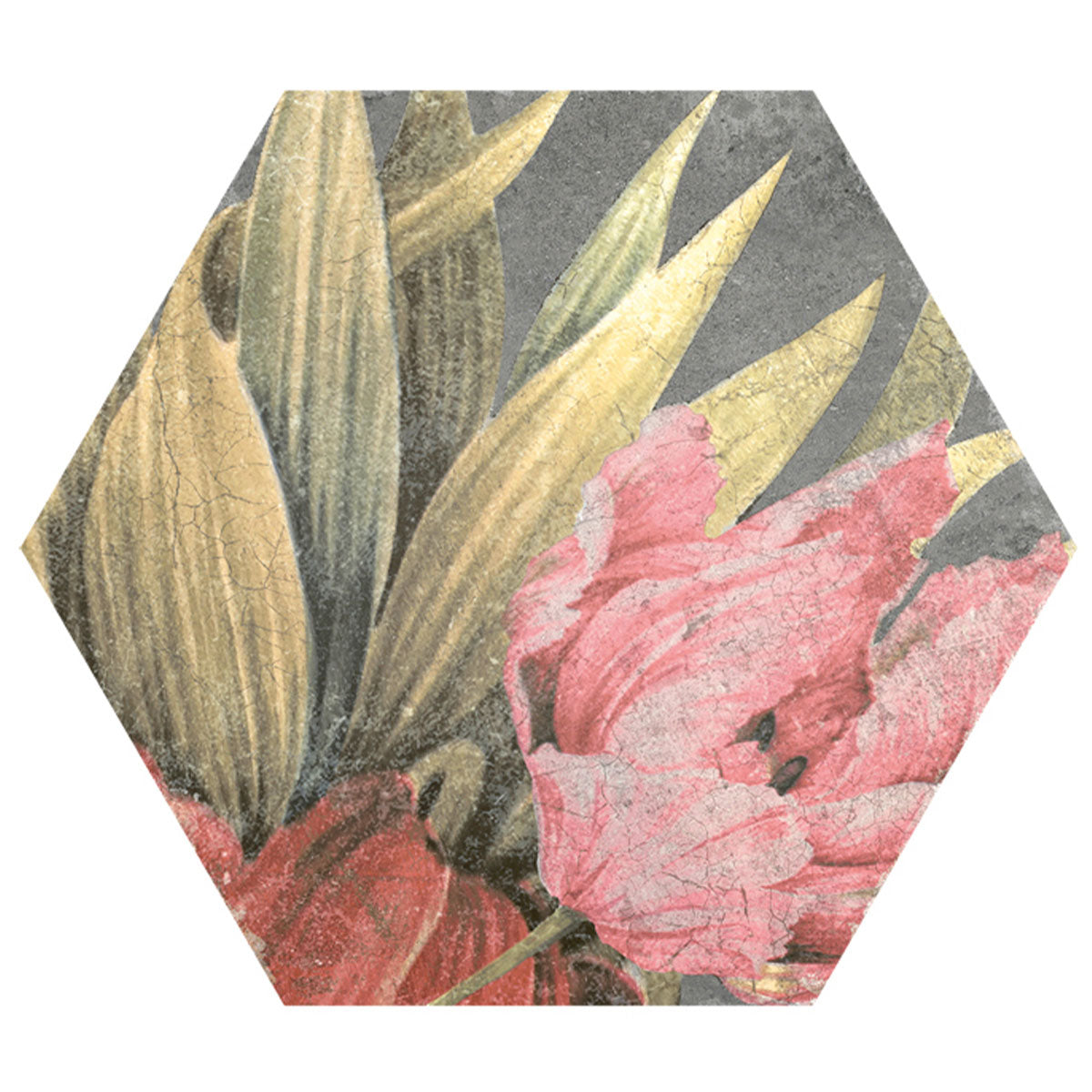 Fiori Lava Floral Decor Hexagonal Porcelain Tile Matt