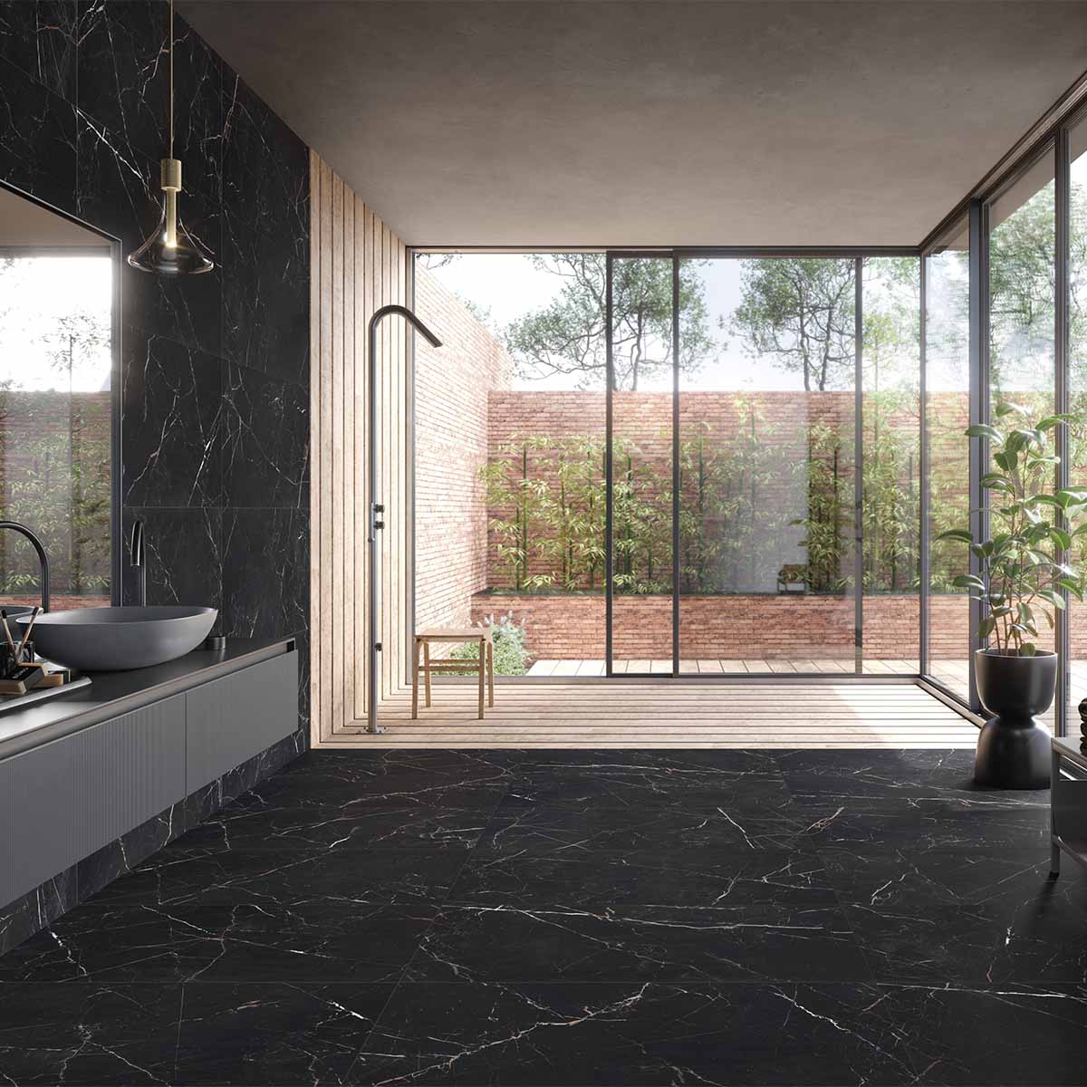 Florentina Marble Venice Black 3D Honed Porcelain Tile 60x120cm Lifestyle