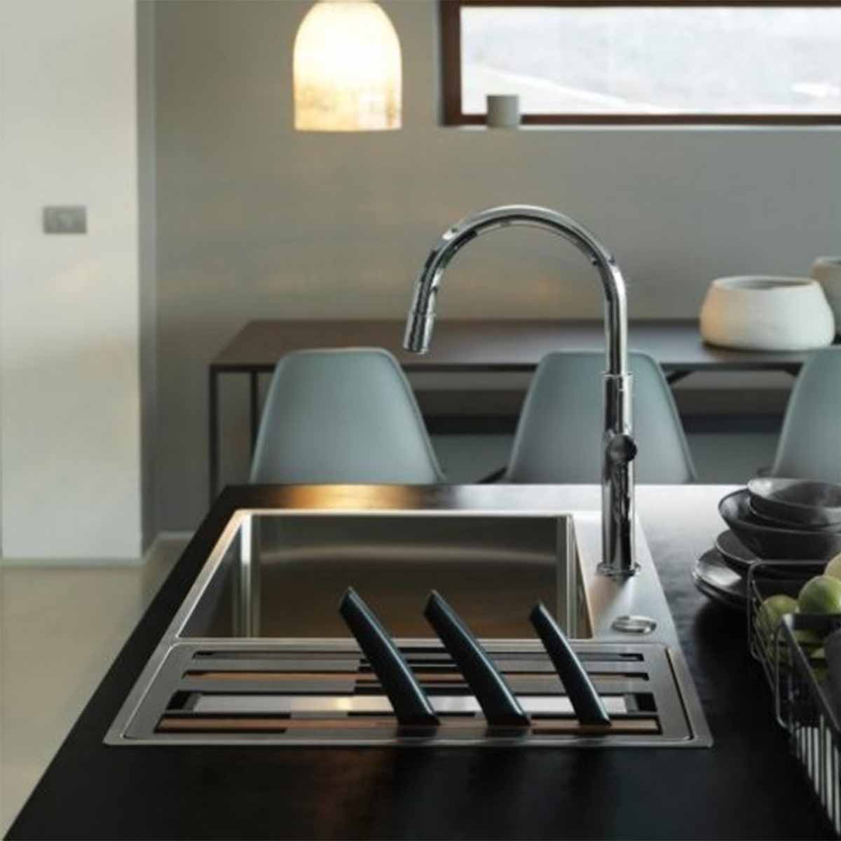 Franke Box Center double bowl top mounted kitchen sink drainboard matt stainless steel accessories